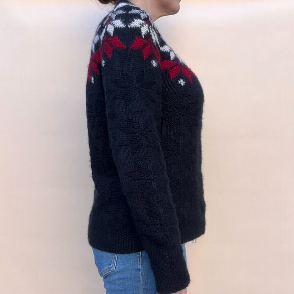 Vtg High Sierra L Black Red Fair Isle Knit Sweater Rabbit Hair Nordic Cabin Core - Picture 8 of 13
